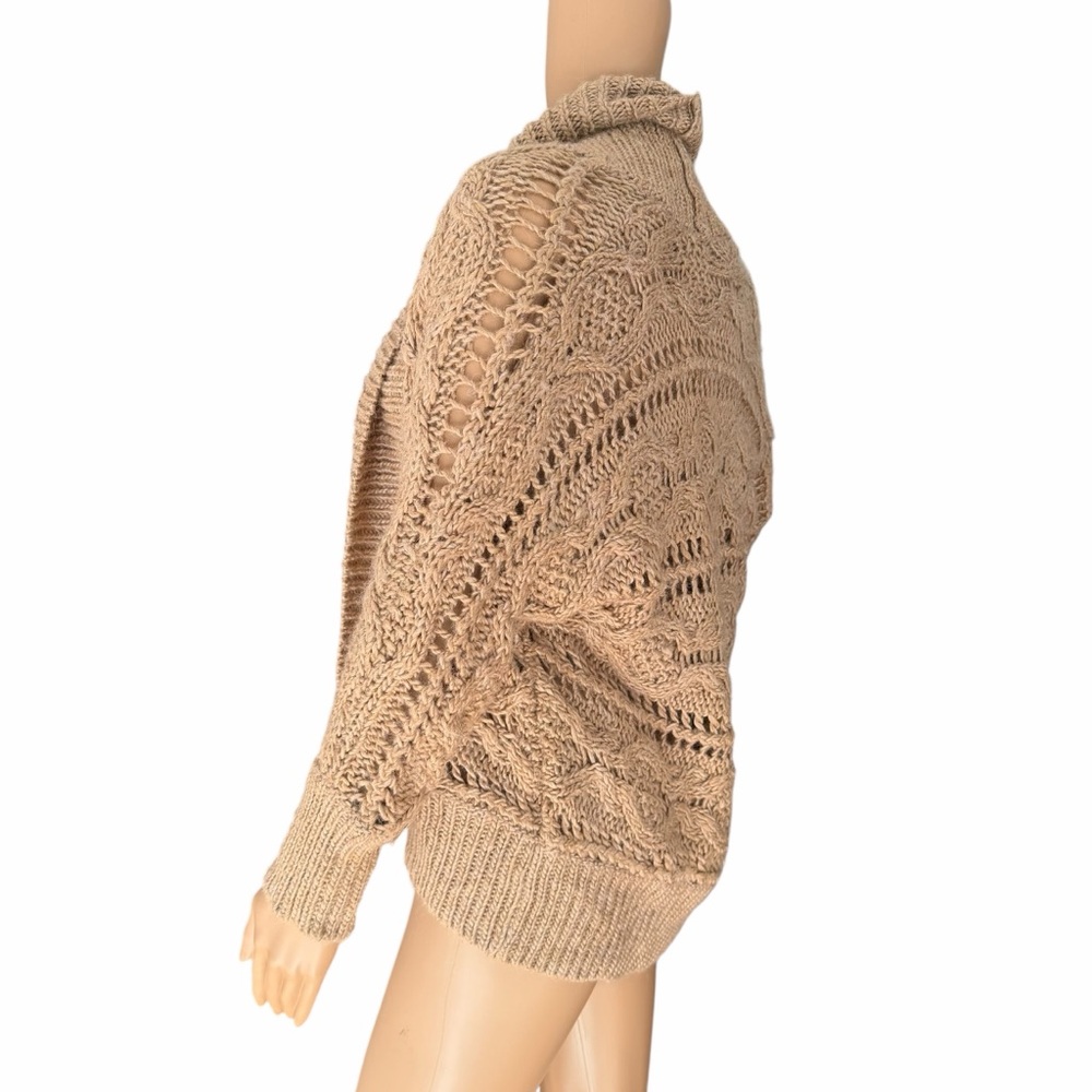 Express Cable Knit Open Cardigan Sweater Taupe Wool Alpaca Small - Picture 9 of 10